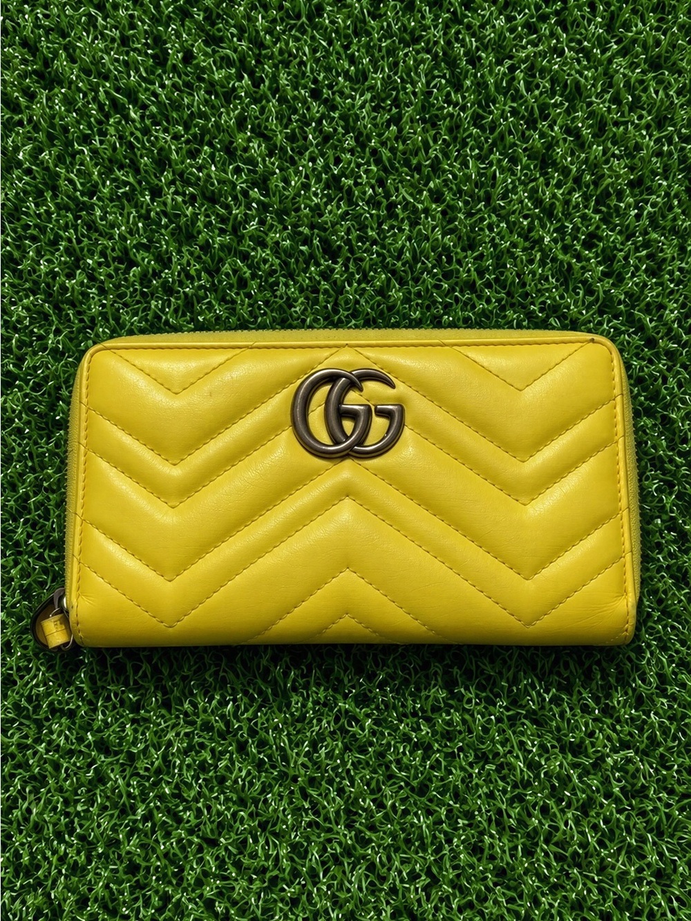 Gucci Vibrant Yellow GG Chevron Zip-Around Wallet